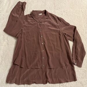 Poetry Women’s Double Layer 100% Silk Button Up Blouse in Rich Brown Size 14